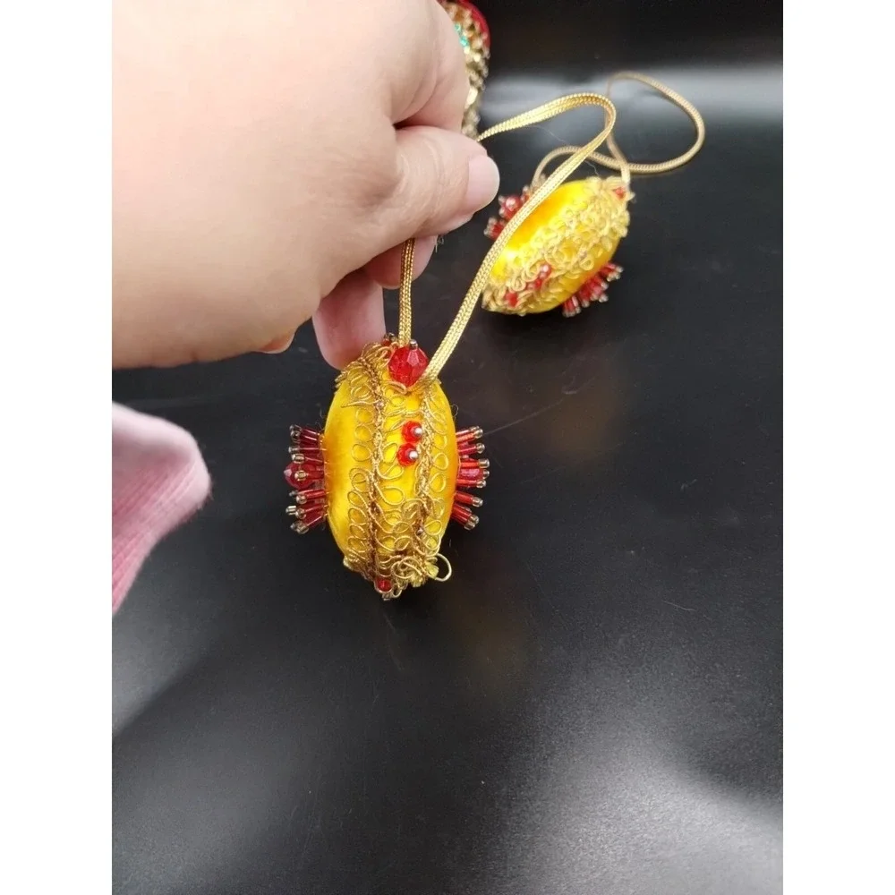Set Of 3 Vintage Handmade Beaded Sequins Christmas Ornaments